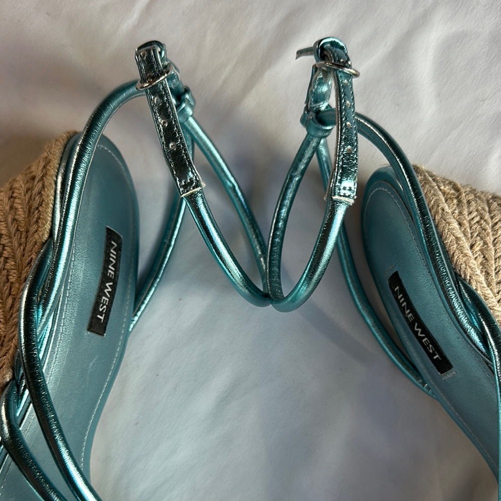 Nine West Shiny Blue Strappy Wedges - Picture 10 of 14